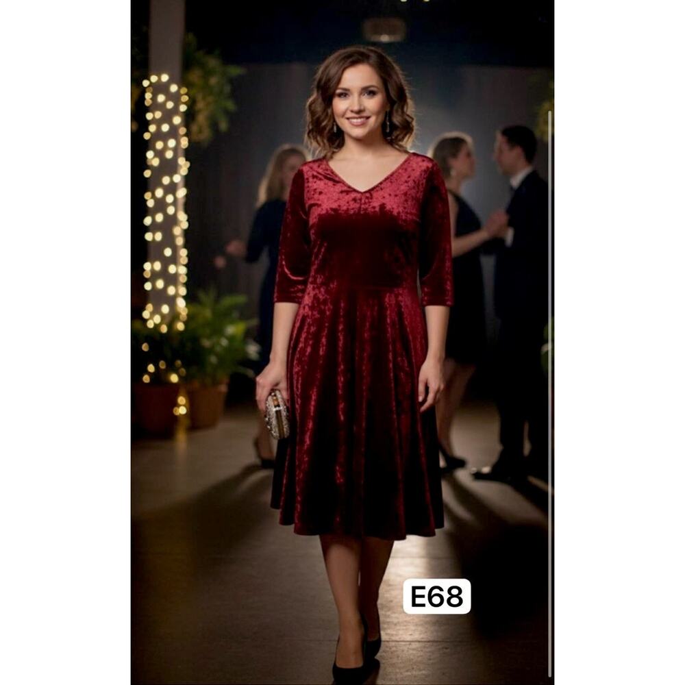 Crushed Velvet Dress Women‎ Sz L/XL Wine Red Burgundy Festive Gothic Grunge